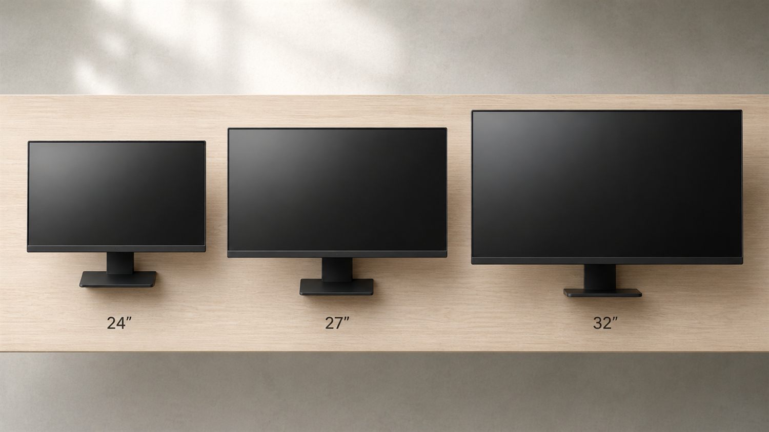 Comparison of common monitor sizes - 24 inch, 27 inch, 32 inch and 34 inch ultrawide