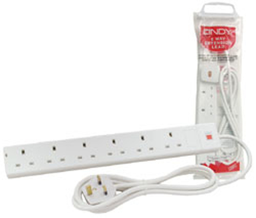 5M MAINS 6 WAY GANG SOCKET WHITE