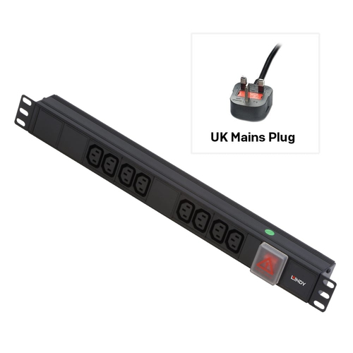 1U 8 WAY IEC PDU 13A PLUG TO 8 X IEC SOCKETS